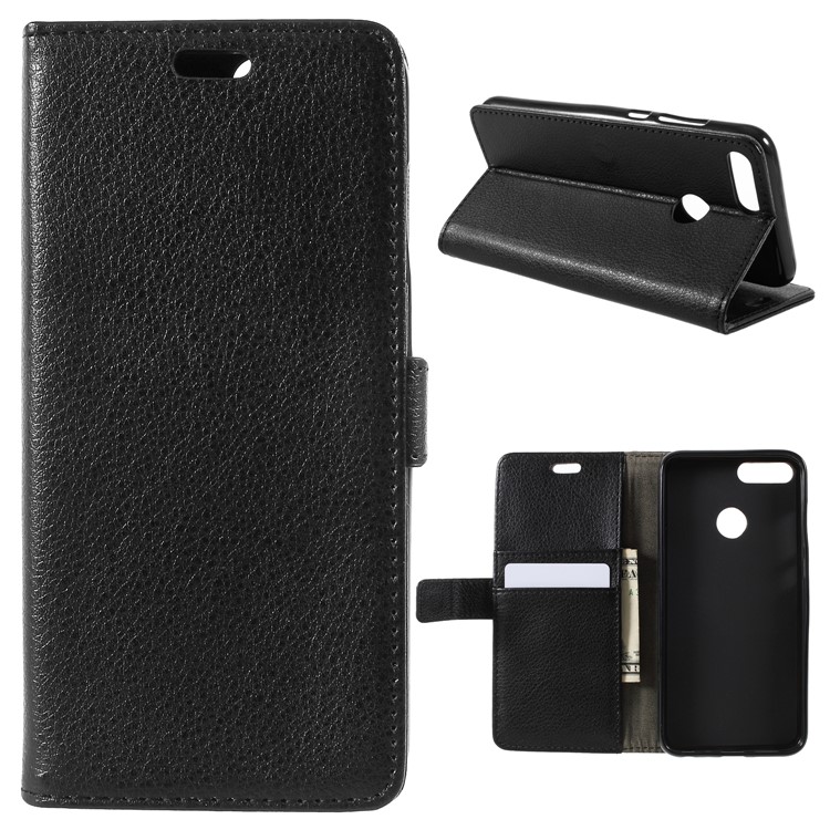 Litchi Skin PU Leather Wallet Stand Phone Shell for Huawei Honor 9 Lite / Honor 9 Youth Edition - Black-1