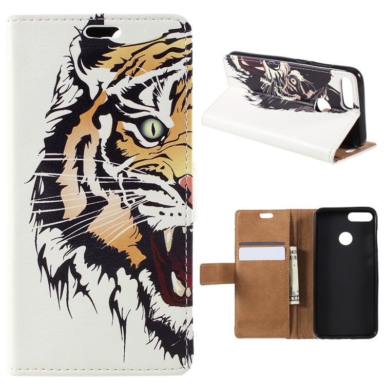 For Huawei Honor 9 Lite / Honor 9 Youth Edition Patterned PU Leather Stand Wallet Mobile Case - Fierce Tiger-1