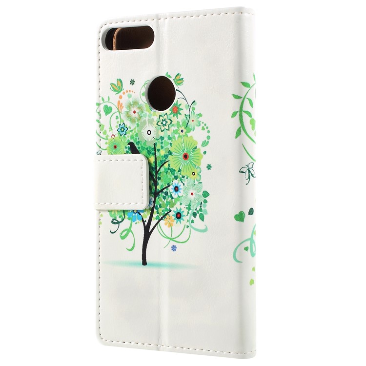 For Huawei Honor 9 Lite / Honor 9 Youth Edition Patterned PU Leather Stand Wallet Mobile Phone Shell - Green Flower Tree-2