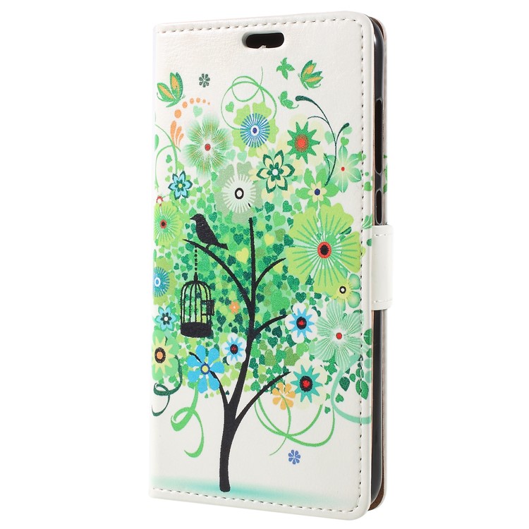 For Huawei Honor 9 Lite / Honor 9 Youth Edition Patterned PU Leather Stand Wallet Mobile Phone Shell - Green Flower Tree-3