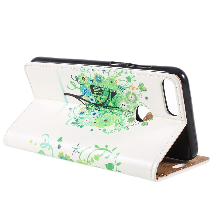 For Huawei Honor 9 Lite / Honor 9 Youth Edition Patterned PU Leather Stand Wallet Mobile Phone Shell - Green Flower Tree-5
