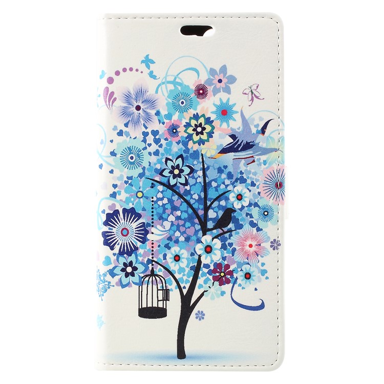 For Huawei Honor 9 Lite / Honor 9 Youth Edition Patterned PU Leather Stand Wallet Mobile Phone Case - Blue Flower Tree-1