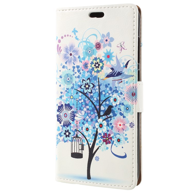 For Huawei Honor 9 Lite / Honor 9 Youth Edition Patterned PU Leather Stand Wallet Mobile Phone Case - Blue Flower Tree-3