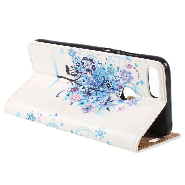 For Huawei Honor 9 Lite / Honor 9 Youth Edition Patterned PU Leather Stand Wallet Mobile Phone Case - Blue Flower Tree-5
