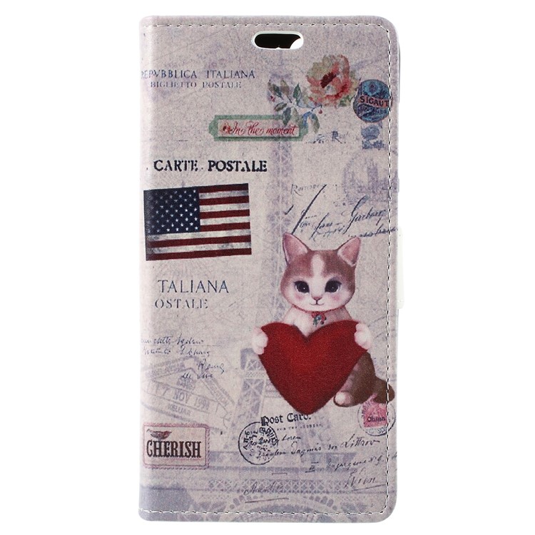 For Huawei Honor 9 Lite / Honor 9 Youth Edition Patterned PU Leather Stand Wallet Mobile Phone Casing - American Flag and Cat Holding Heart-1