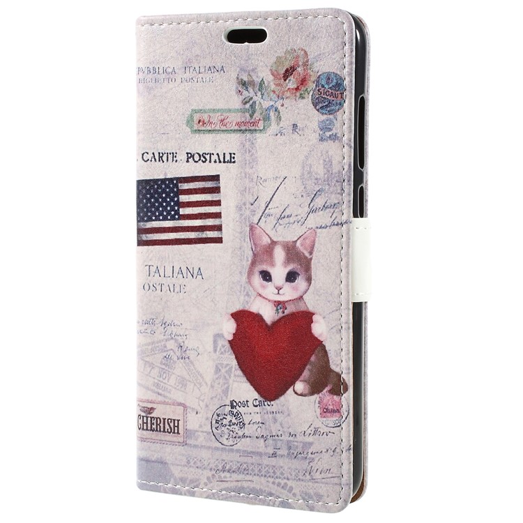 For Huawei Honor 9 Lite / Honor 9 Youth Edition Patterned PU Leather Stand Wallet Mobile Phone Casing - American Flag and Cat Holding Heart-3