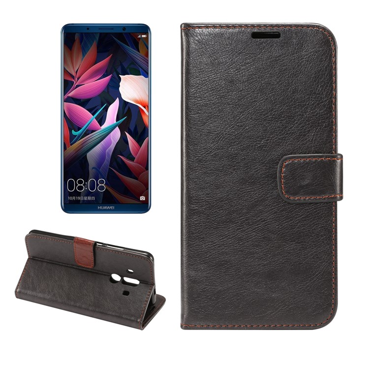 Crazy Horse Wallet Leather Stand Case for Huawei Mate 10 Pro - Black-1