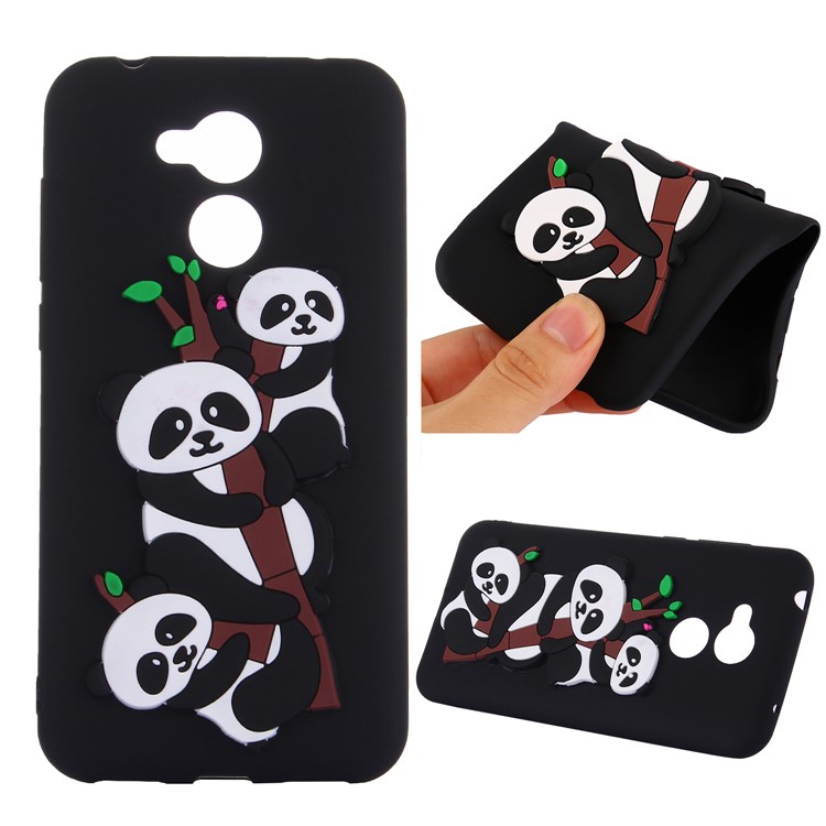 Cute 3D Pandas and Bamboo TPU Gel Cover for Huawei Honor 6A - Black-1