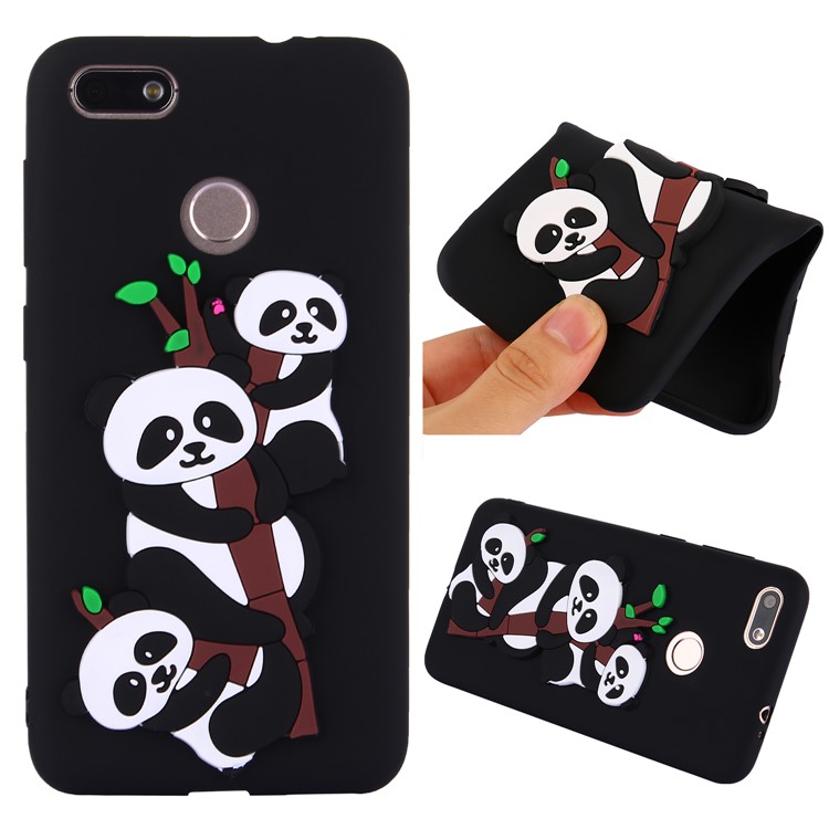 Cute 3D Pandas and Bamboo TPU Gel Case for Huawei Y6 Pro (2017) / Enjoy 7 / P9 lite mini - Black-1