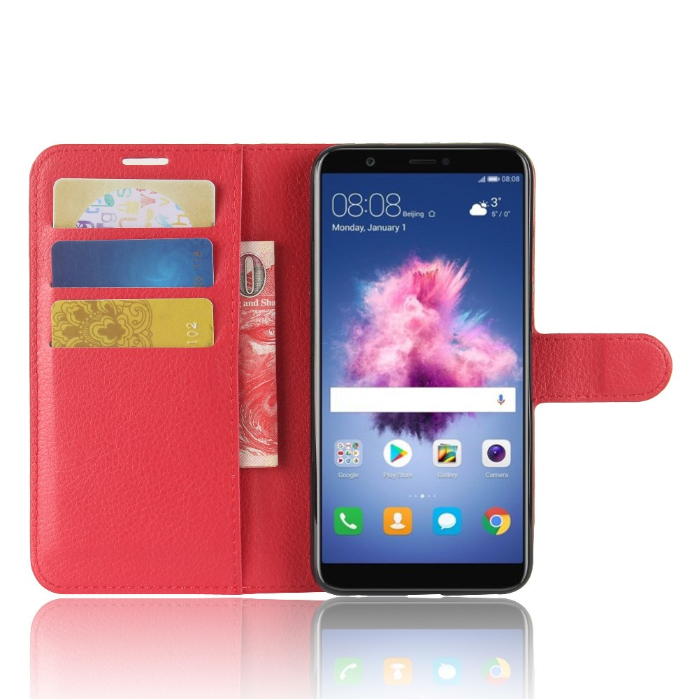 Litchi Pele PU Caixa De Couro Carteira Caixa Com Suporte Para Huawei P Inteligente / Aproveite 7S - Vermelho-4