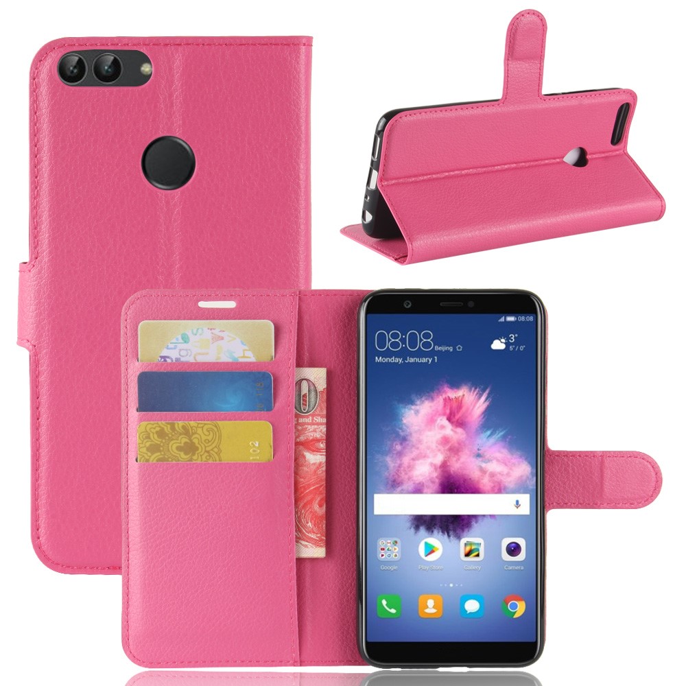 For Huawei P Smart / Enjoy 7S Litchi Grain PU Leather Wallet Stand Mobile Protective Shell - Rose-1