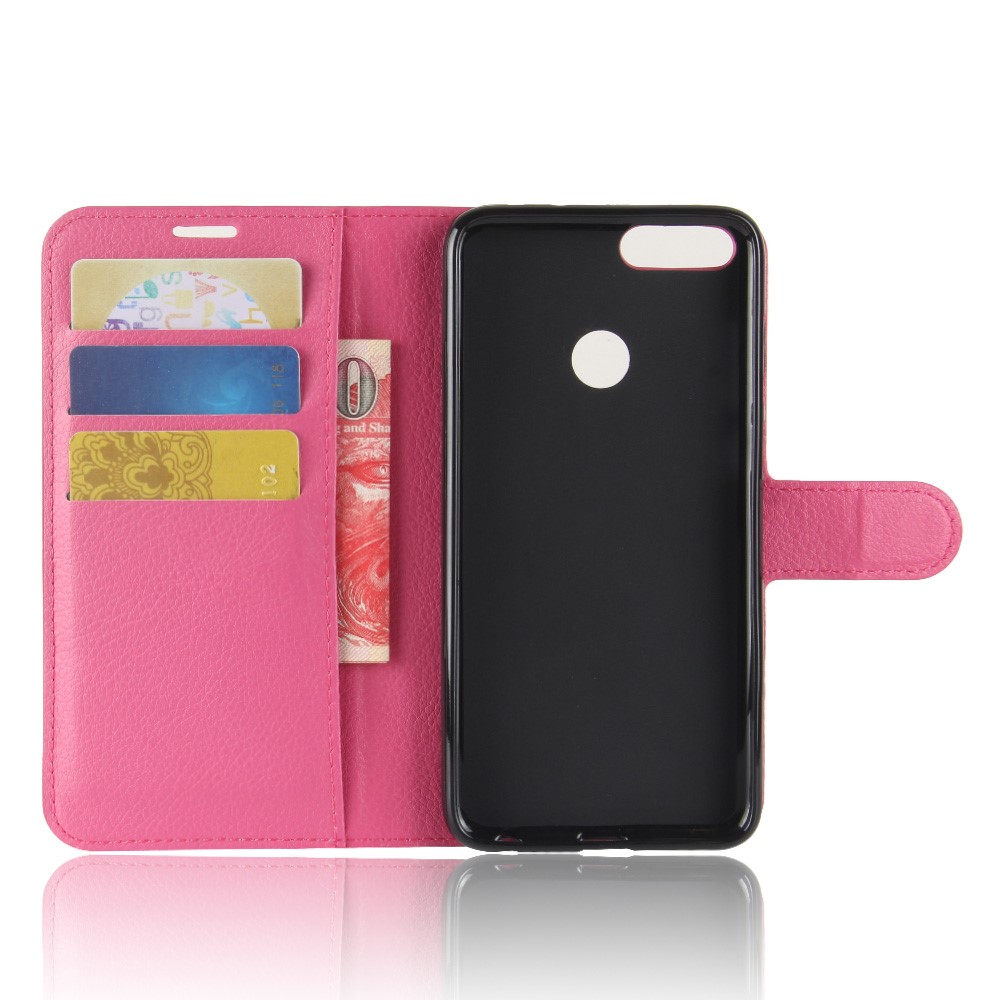 For Huawei P Smart / Enjoy 7S Litchi Grain PU Leather Wallet Stand Mobile Protective Shell - Rose-3
