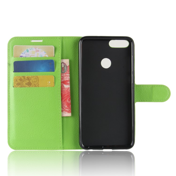 Litchi Skin PU Leather Flip Wallet Stand Protective Case for Huawei P Smart / Enjoy 7S - Green-3
