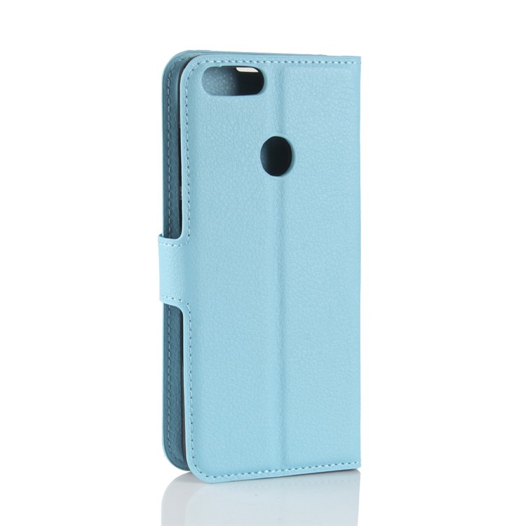 Litchi Skin PU Leder Brieftaschenständer Magnetische Abdeckung Für Huawei P Smart / Genieße 7s - Blau