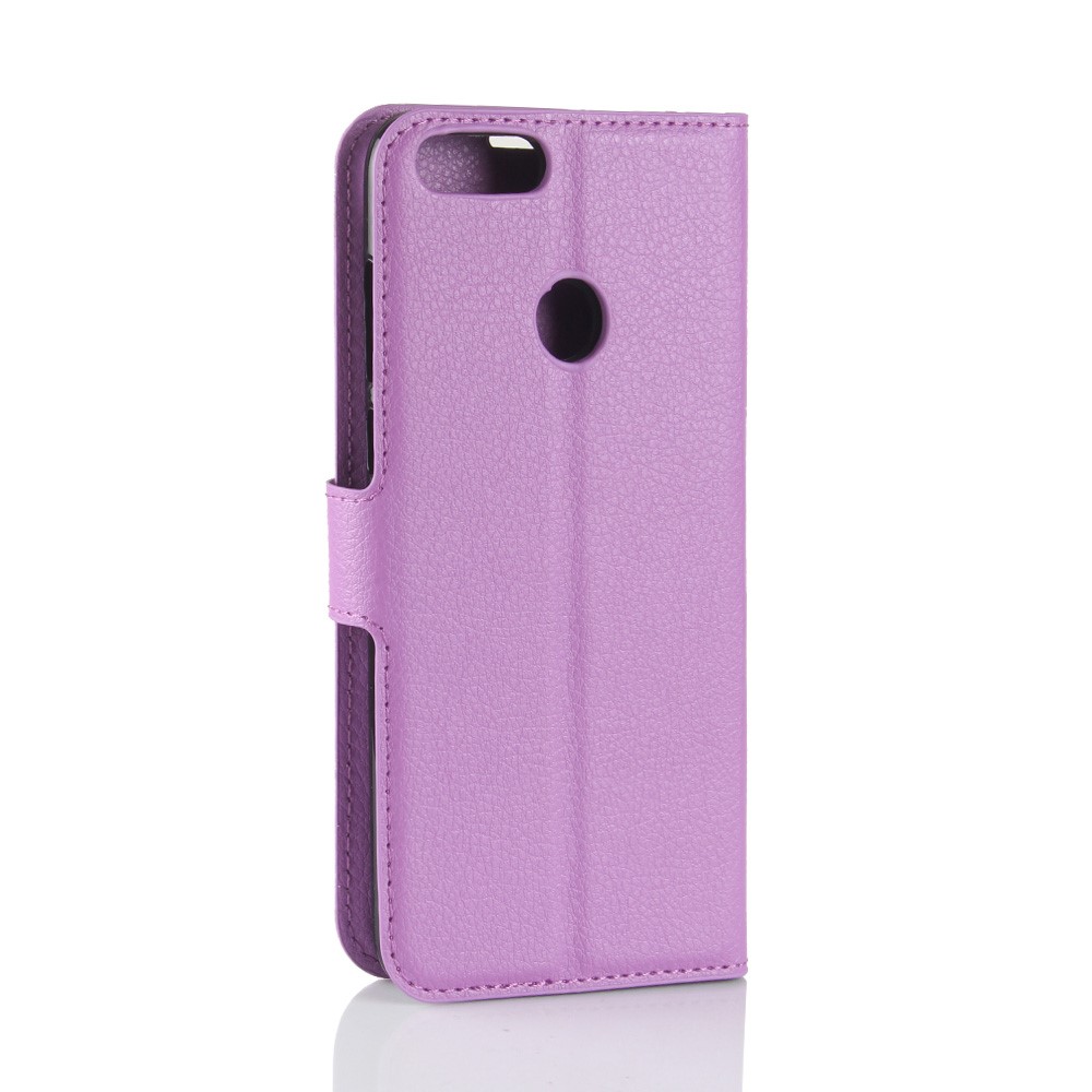 Litchi Grão Carteira de Couro Stand Fólio Protetor Shell Para Huawei P Smart / Desfrute de 7s - Roxo