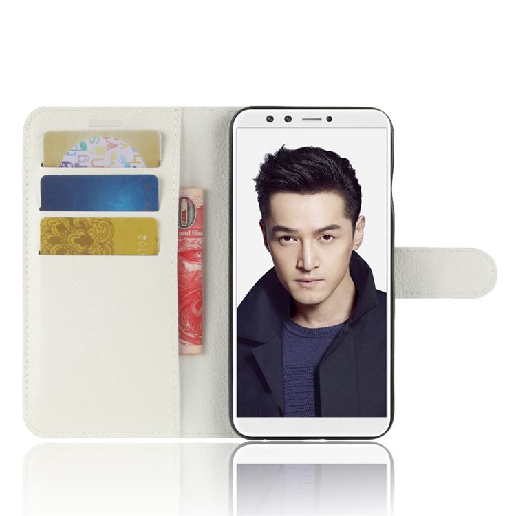 Litchi Skin PU Leather Magnetic Wallet Stand Phone Case for Huawei Honor 9 Lite / Honor 9 Youth Edition - White-4