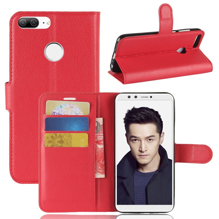 Cubierta Magnética Del Teléfono Del Soporte De La Cartera De La Piel De Litchi PU Para Huawei Honor 9 Lite / Edición Honor 9 Para Jóvenes - Rojo-1