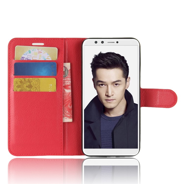 Cubierta Magnética Del Teléfono Del Soporte De La Cartera De La Piel De Litchi PU Para Huawei Honor 9 Lite / Edición Honor 9 Para Jóvenes - Rojo-4