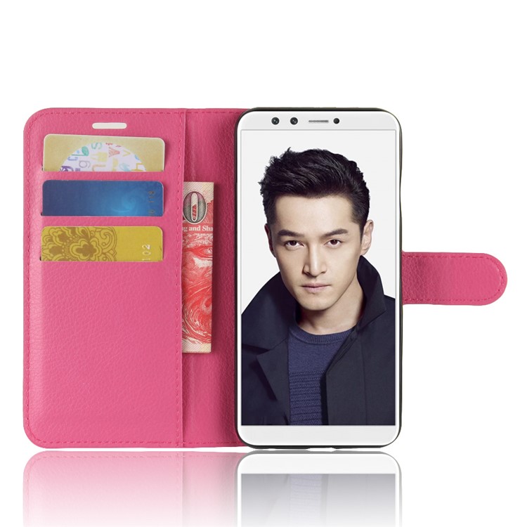 Litchi Skin PU Leather Magnetic Wallet Stand Phone Casing for Huawei Honor 9 Lite / Honor 9 Youth Edition - Rose-4