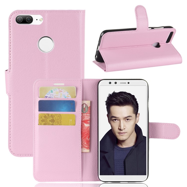 Litchi Skin PU Leather Magnetic Wallet Stand Cell Phone Shell for Huawei Honor 9 Lite / Honor 9 Youth Edition - Pink-1