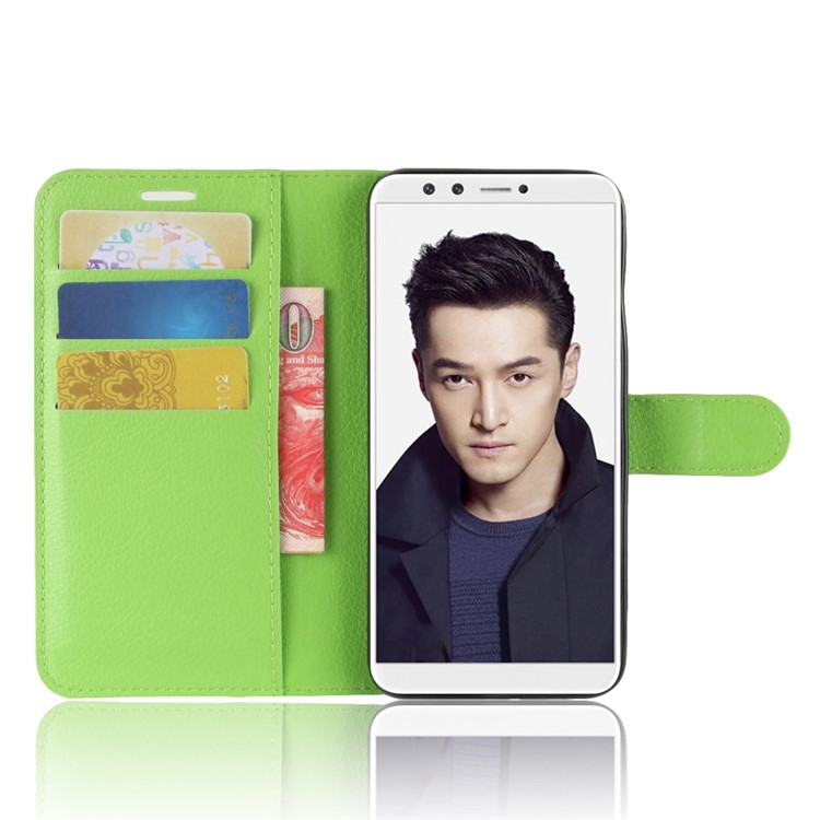 Litchi Skin PU Leather Magnetic Wallet Stand Cell Phone Cover for Huawei Honor 9 Lite / Honor 9 Youth Edition - Green-4