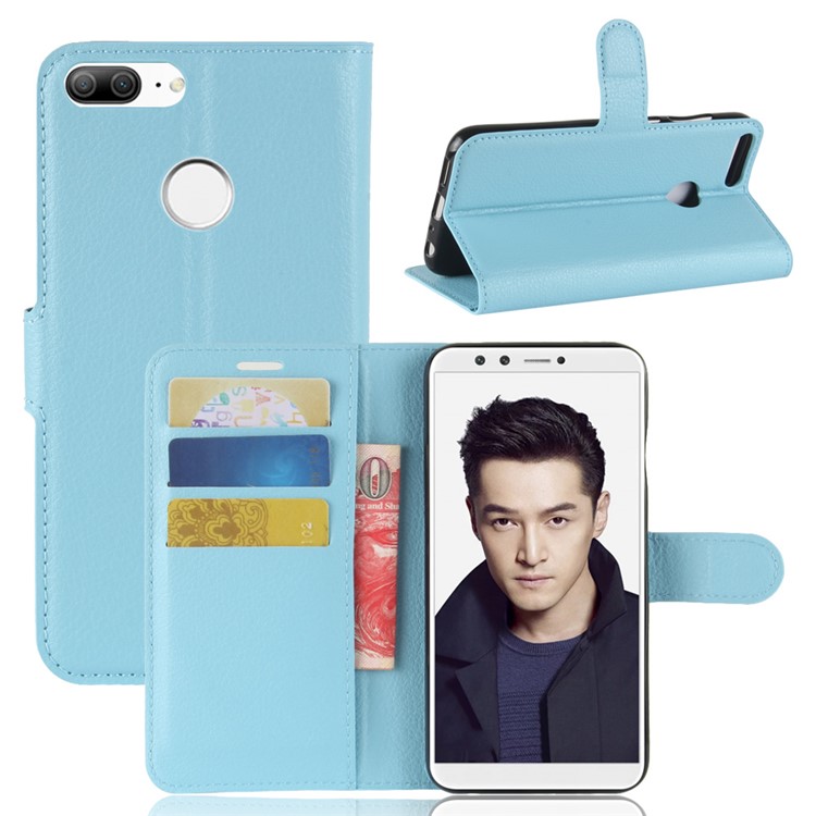 Litchi Skin PU Leather Magnetic Wallet Stand Cell Phone Casing for Huawei Honor 9 Lite / Honor 9 Youth Edition - Blue-1