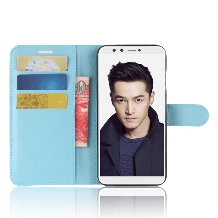 Litchi Skin PU Leather Magnetic Wallet Stand Cell Phone Casing for Huawei Honor 9 Lite / Honor 9 Youth Edition - Blue-4