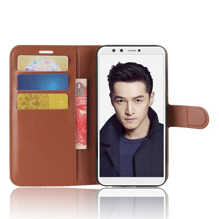 Litchi Skin PU Leather Magnetic Wallet Stand Cell Phone Casing for Huawei Honor 9 Lite / Honor 9 Youth Edition - Brown-4
