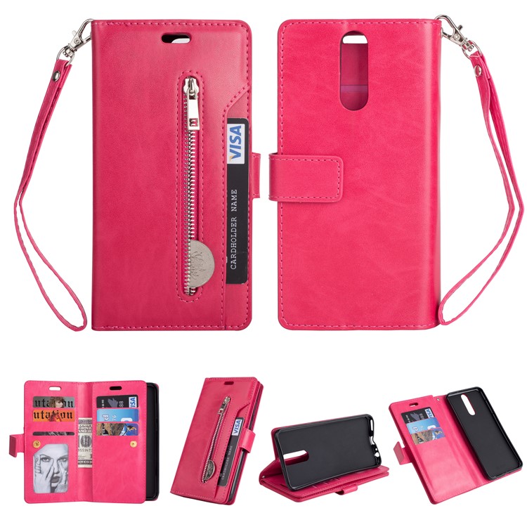 Multi-slot Wallet Zippered Leather Stand Cover for Huawei Mate 10 Lite / nova 2i - Rose-1