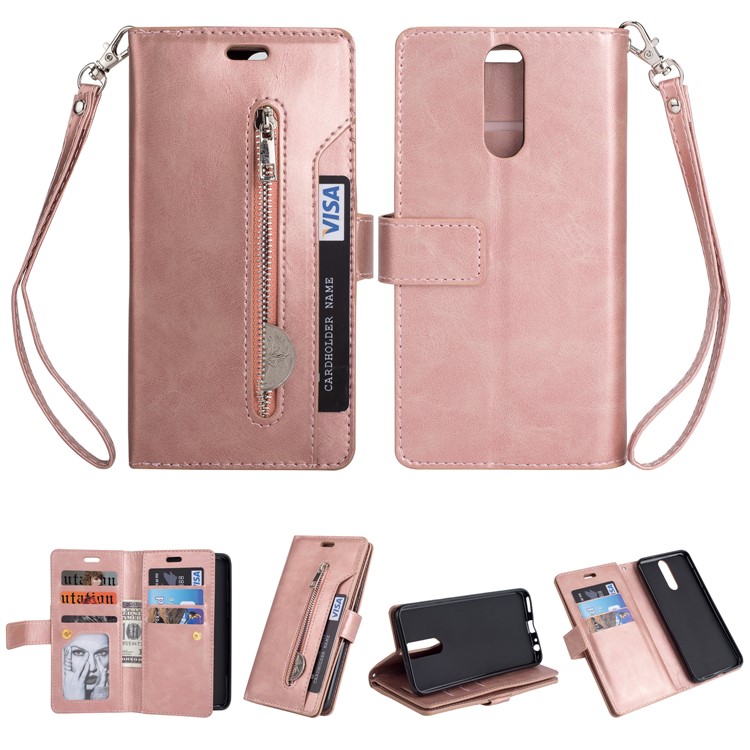 Multi-slot Wallet Zippered Leather Mobile Casing for Huawei Mate 10 Lite / nova 2i - Rose Gold-1