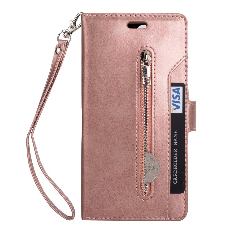 Multi-slot Wallet Zippered Leather Mobile Casing for Huawei Mate 10 Lite / nova 2i - Rose Gold-2