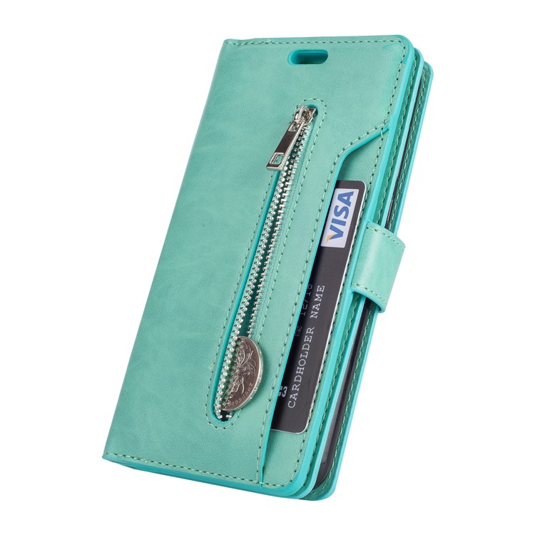 Multi-slot Wallet Zippered Leather Cell Phone Case for Huawei Mate 10 Lite / Maimang 6 - Cyan-6
