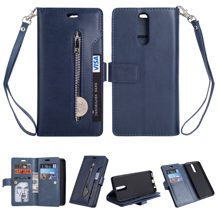 Multi-slot Wallet Zippered Leather Protective Shell for Huawei Mate 10 Lite / Honor 9i (India) - Dark Blue-1