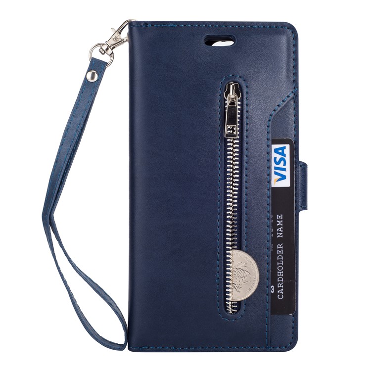 Multi-slot Wallet Zippered Leather Protective Shell for Huawei Mate 10 Lite / Honor 9i (India) - Dark Blue-2
