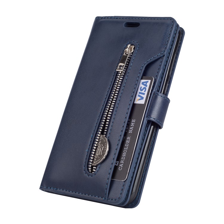 Multi-slot Wallet Zippered Leather Protective Shell for Huawei Mate 10 Lite / Honor 9i (India) - Dark Blue-6