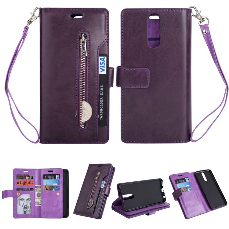 Multi-slot Wallet Zippered Leather Phone Shell for Huawei Mate 10 Lite / Maimang 6 - Purple-1