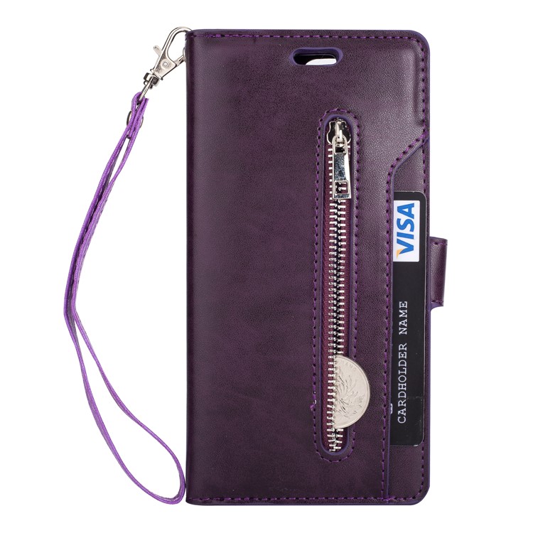 Multi-slot Wallet Zippered Leather Phone Shell for Huawei Mate 10 Lite / Maimang 6 - Purple-2