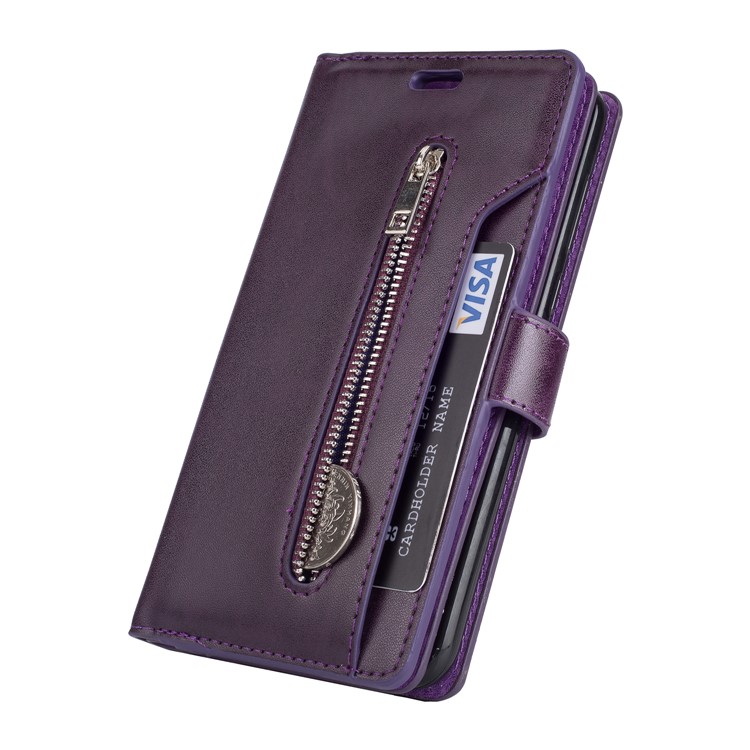 Multi-slot Wallet Zippered Leather Phone Shell for Huawei Mate 10 Lite / Maimang 6 - Purple-6