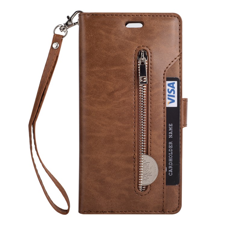 Multi-slot Wallet Zippered Leather Case Protector for Huawei Mate 10 Lite / Honor 9i (India) - Brown-2