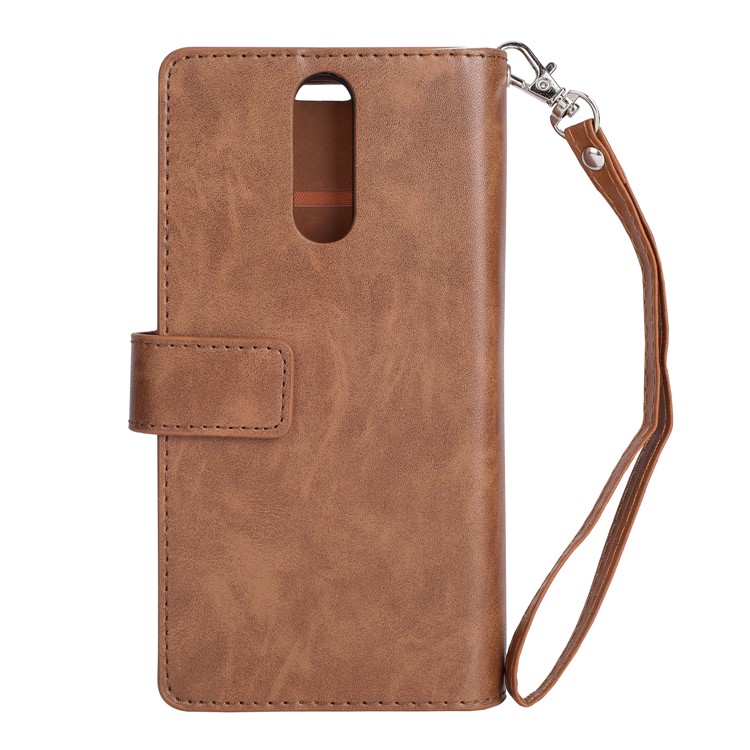 Multi-slot Wallet Zippered Leather Case Protector for Huawei Mate 10 Lite / Honor 9i (India) - Brown-3
