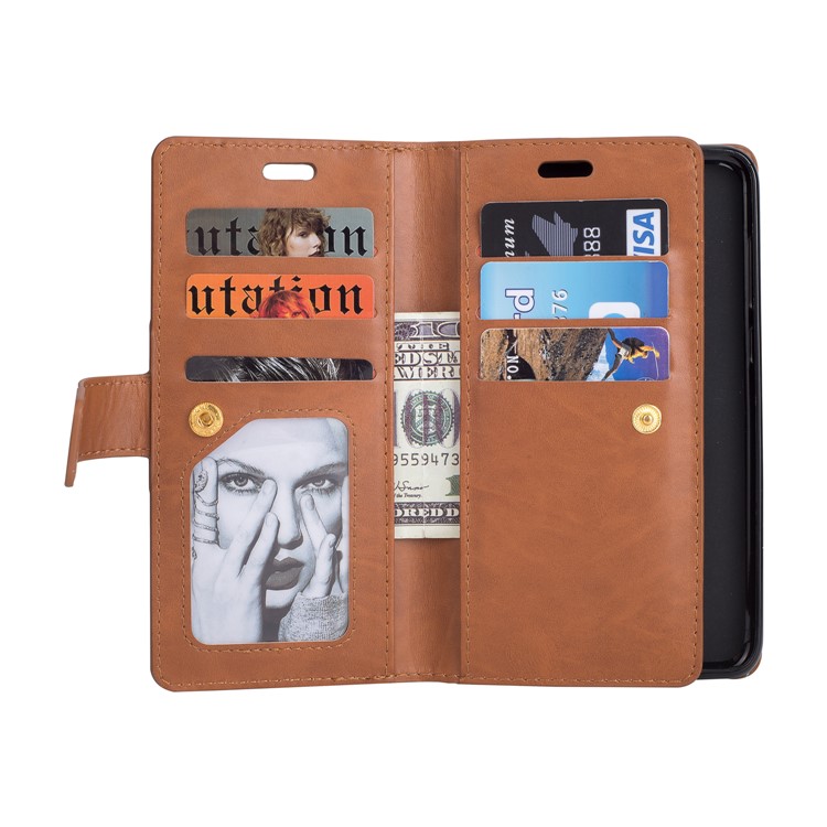 Multi-slot Wallet Zippered Leather Case Protector for Huawei Mate 10 Lite / Honor 9i (India) - Brown-4