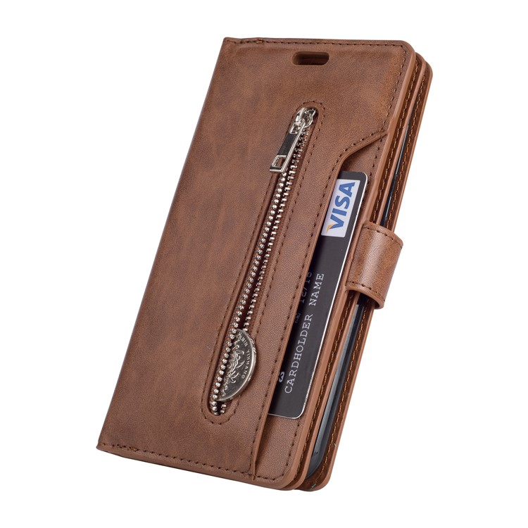 Multi-slot Wallet Zippered Leather Case Protector for Huawei Mate 10 Lite / Honor 9i (India) - Brown-6