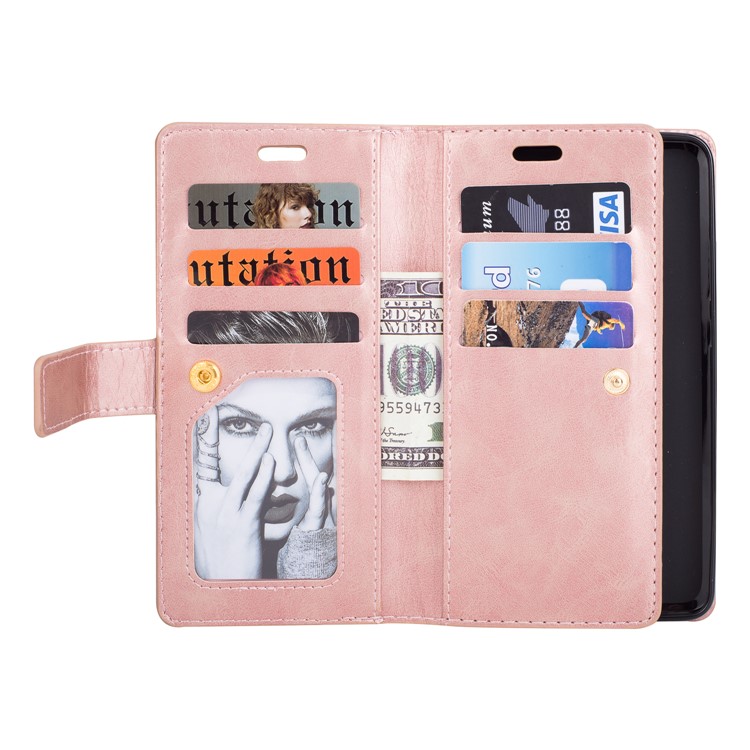 Multi-slot Wallet Zippered Leather Cell Phone Case for Huawei Mate 10 Pro - Rose Gold-3