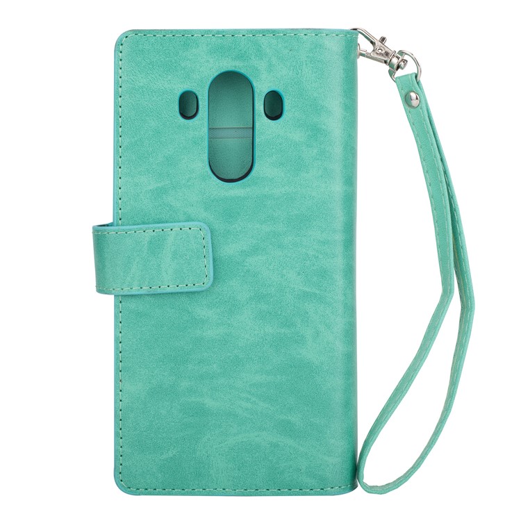 Multi-slot Wallet Zippered Leather Cell Phone Shell for Huawei Mate 10 Pro - Cyan-2