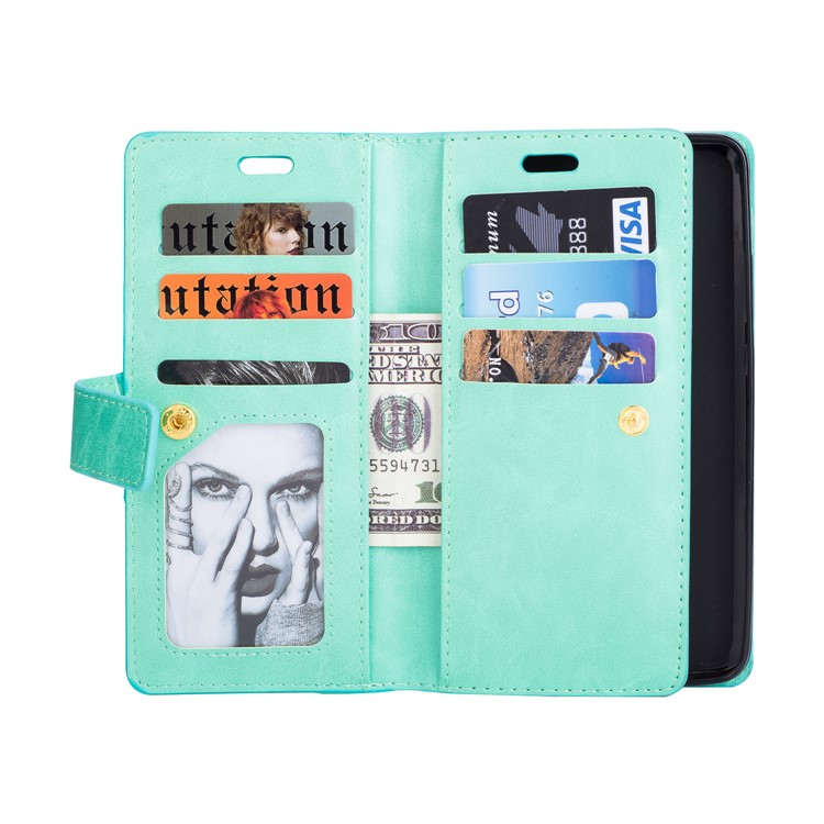 Multi-slot Wallet Zippered Leather Cell Phone Shell for Huawei Mate 10 Pro - Cyan-3