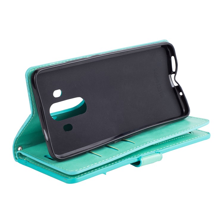 Multi-slot Wallet Zippered Leather Cell Phone Shell for Huawei Mate 10 Pro - Cyan-4