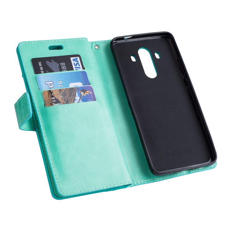 Multi-slot Wallet Zippered Leather Cell Phone Shell for Huawei Mate 10 Pro - Cyan-5
