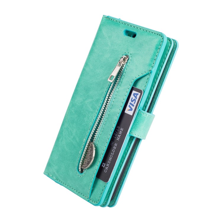 Multi-slot Wallet Zippered Leather Cell Phone Shell for Huawei Mate 10 Pro - Cyan-6