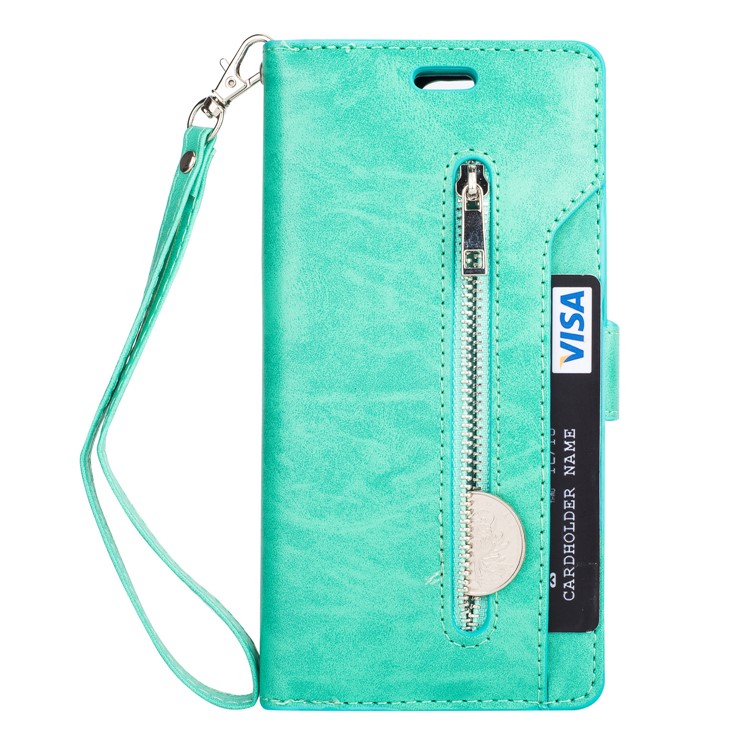 Multi-slot Wallet Zippered Leather Cell Phone Shell for Huawei Mate 10 Pro - Cyan-7