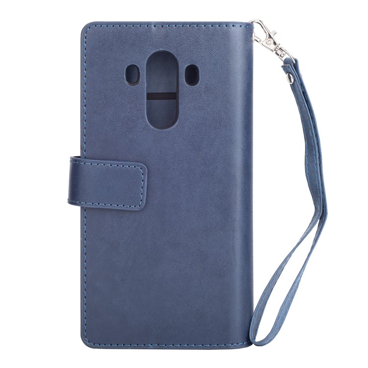 Multi-slot Wallet Zippered Leather Protector Case for Huawei Mate 10 Pro - Dark Blue-2